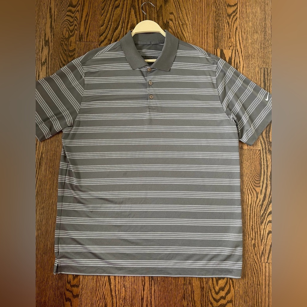 Nike Mens Drifit Grey Striped Golf Polo Shirt Xl